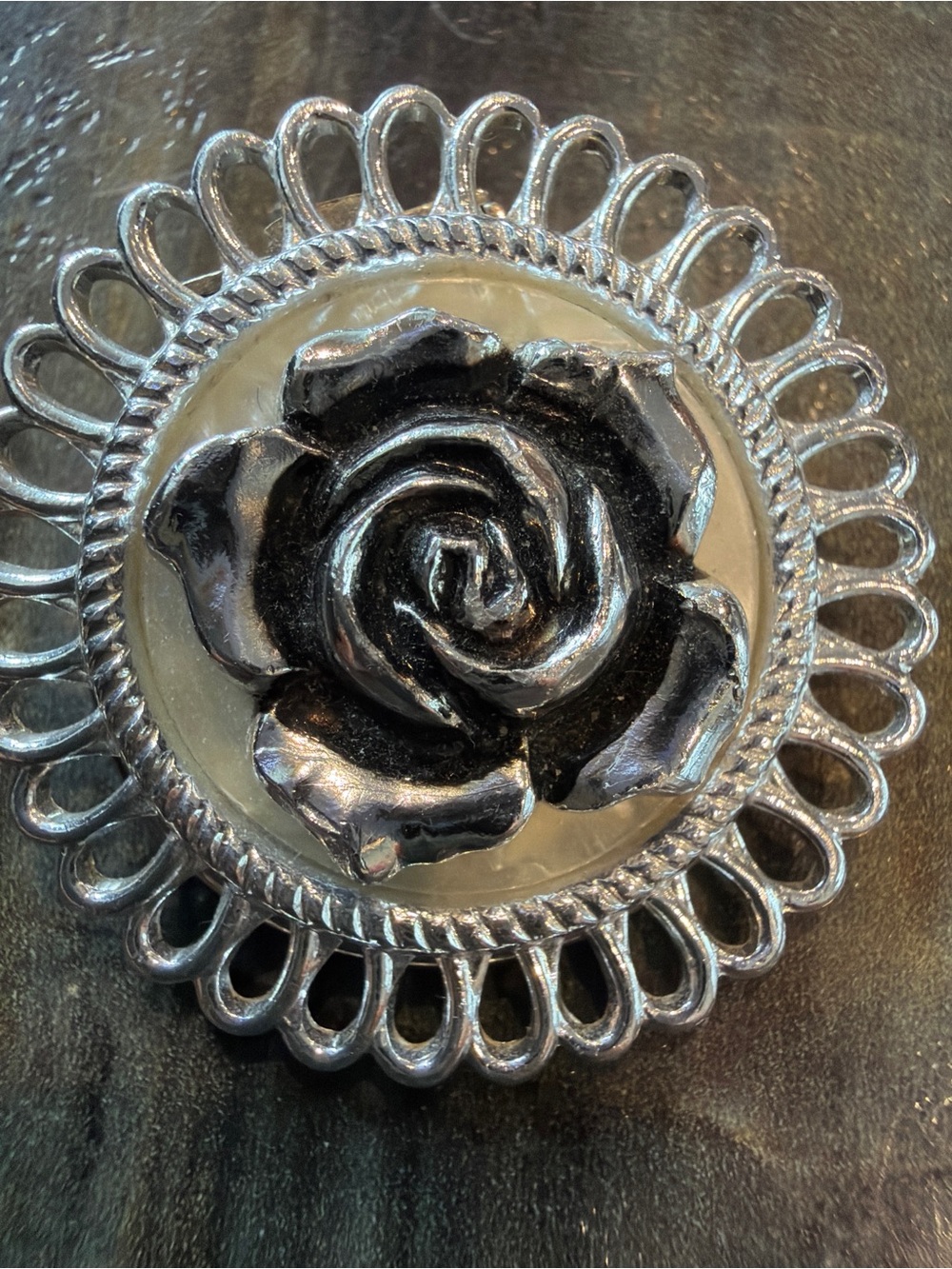 "Vintage 1970s/1980s Silver Tone Rose Scarf Clip”